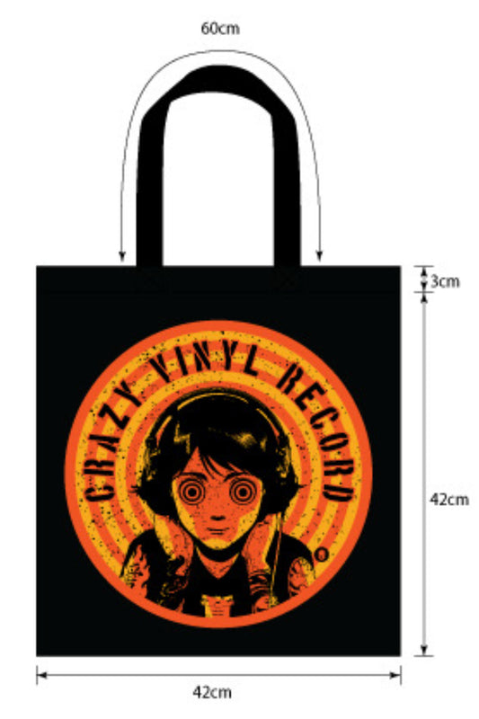 Crazy Vinyl Record - Black Tote Bag Kumiko